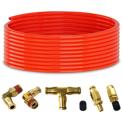 Air Line Service Kit for Air Bags Suspension Kit Fittings, 1/4 NPT Elbow Fitting, 16 Feet Tubing, Air Inflation Valve Schrader Union Tee (Push to Connect) Air Bags for Trucks Fittings TR2012AS - Horizon Bliss