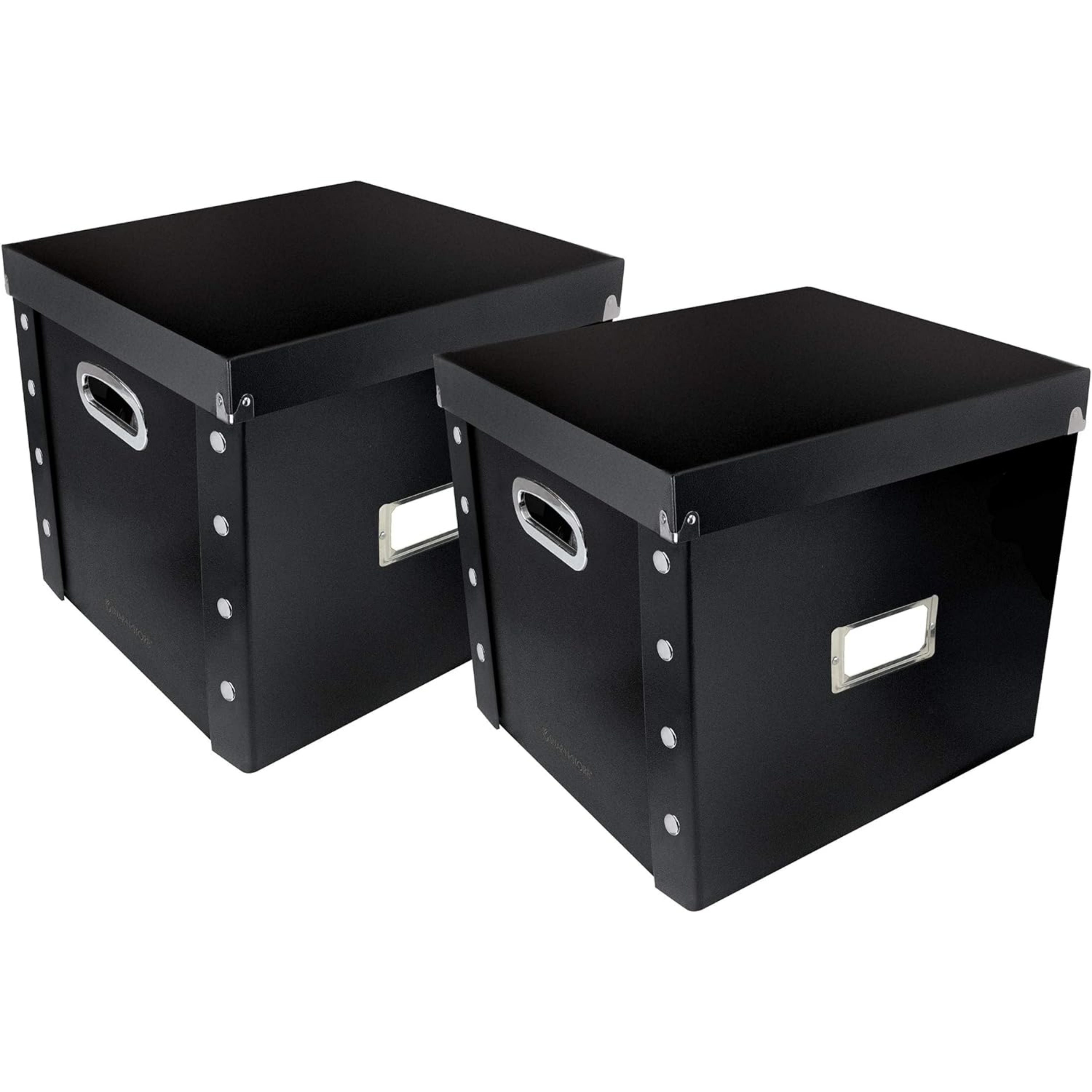 Vinyl Record Storage Box - 12" - 2 Pack - Crate Holds up to 75 Vinyl Albums - Black - Horizon Bliss