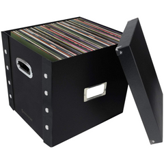 Vinyl Record Storage Box - 12" - 2 Pack - Crate Holds up to 75 Vinyl Albums - Black - Horizon Bliss