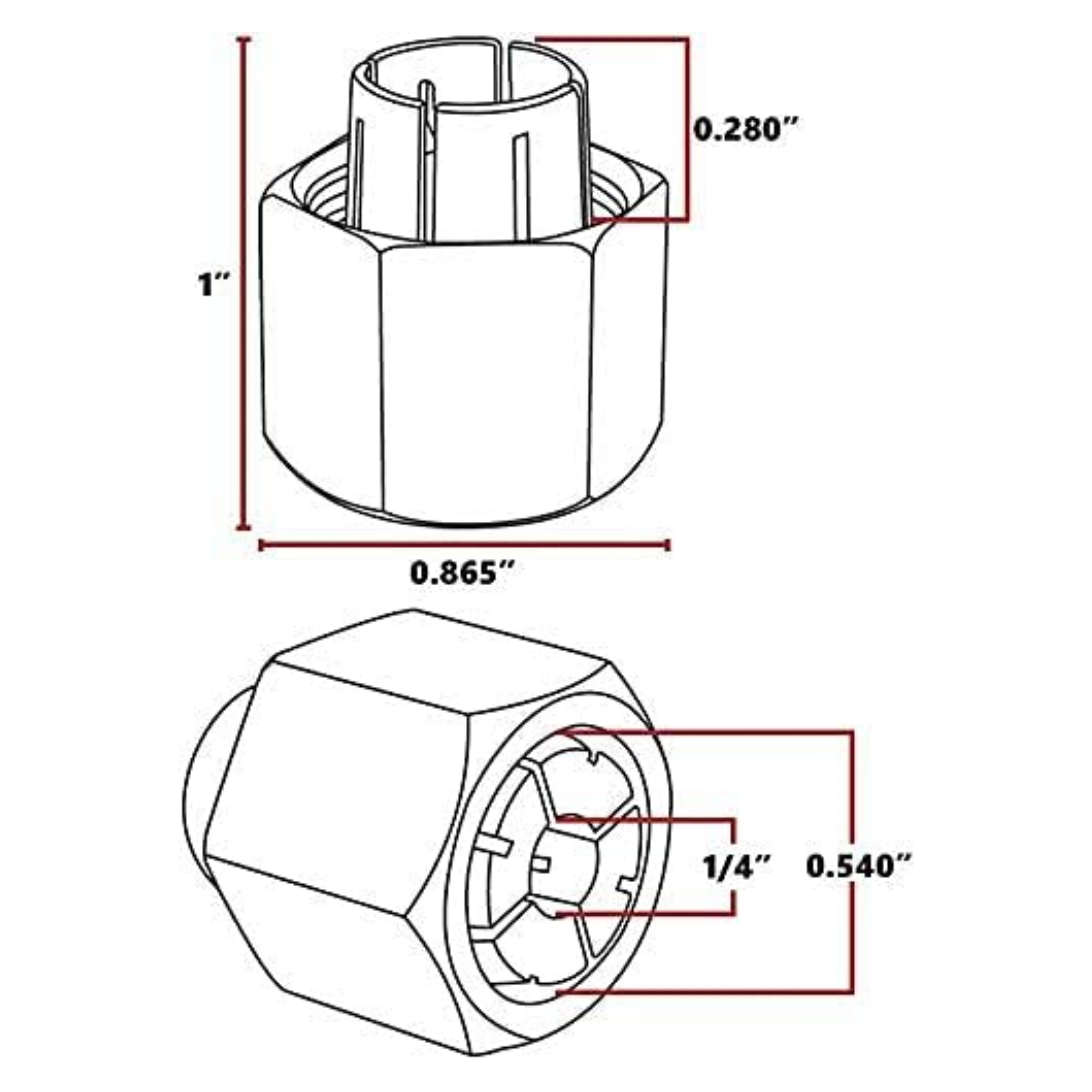 1/4" Router Collet fit for Dewalt 326286-04 Big Horn 19691 Bosch 2610906283 Hitachi 323-293 RC025DW - Horizon Bliss