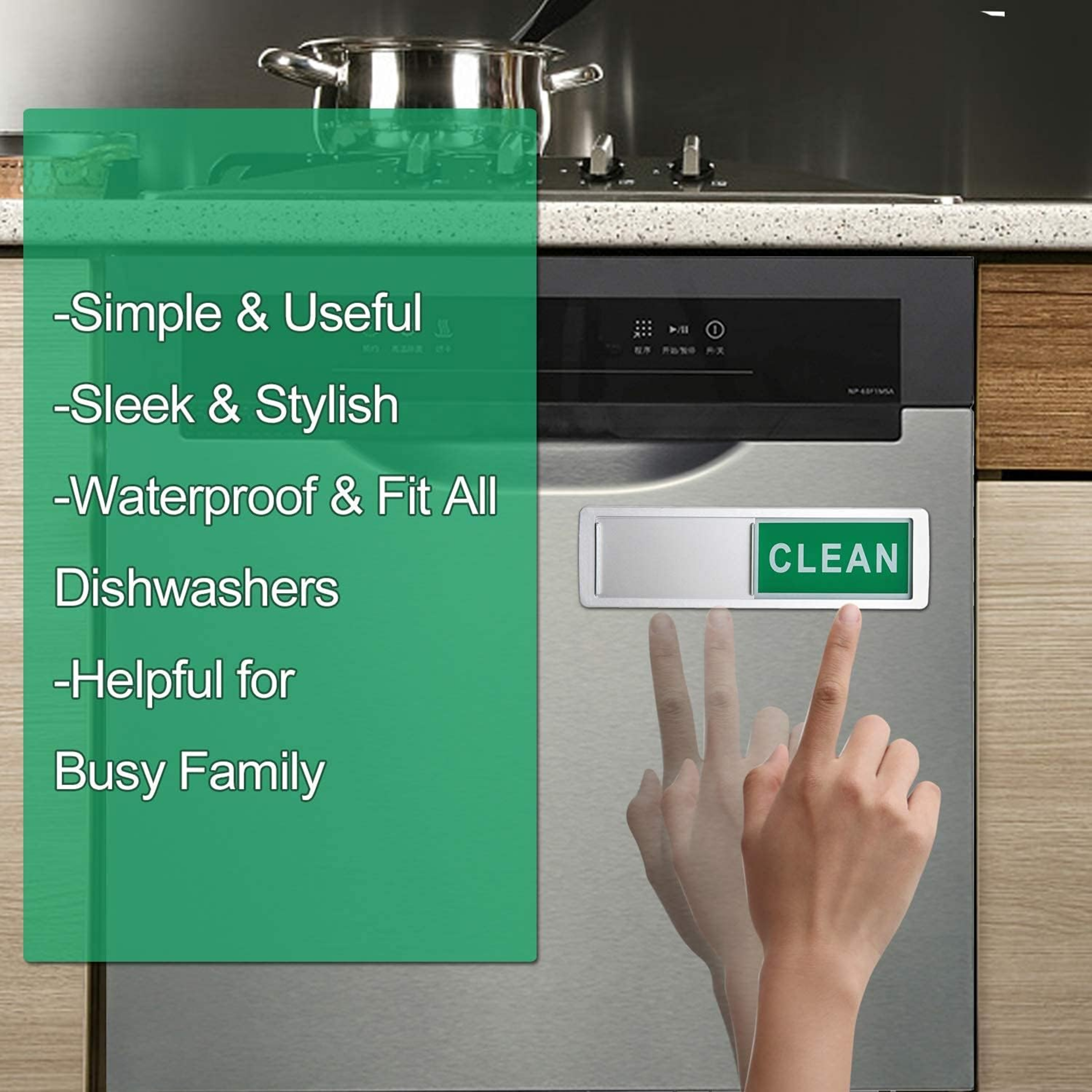 Dishwasher Clean Dirty Magnet Sign, Lissaberg Slide Funny Indicator Better Kitchen Organization Non-Scratching & Water Resistant Upgrade Strong Magnet Sign Shuttle Only Push It (Sliver) - Horizon Bliss