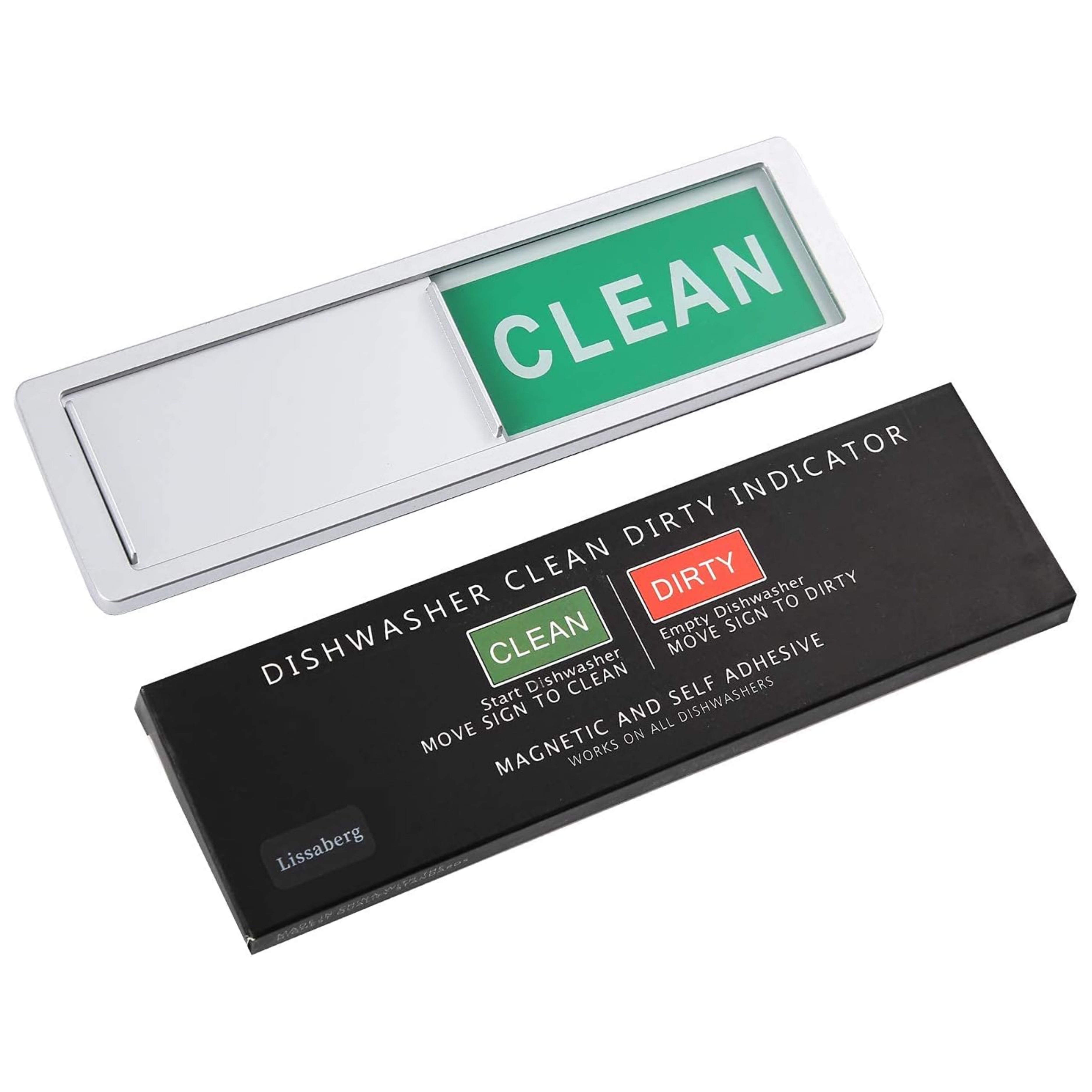 Dishwasher Clean Dirty Magnet Sign, Lissaberg Slide Funny Indicator Better Kitchen Organization Non-Scratching & Water Resistant Upgrade Strong Magnet Sign Shuttle Only Push It (Sliver) - Horizon Bliss