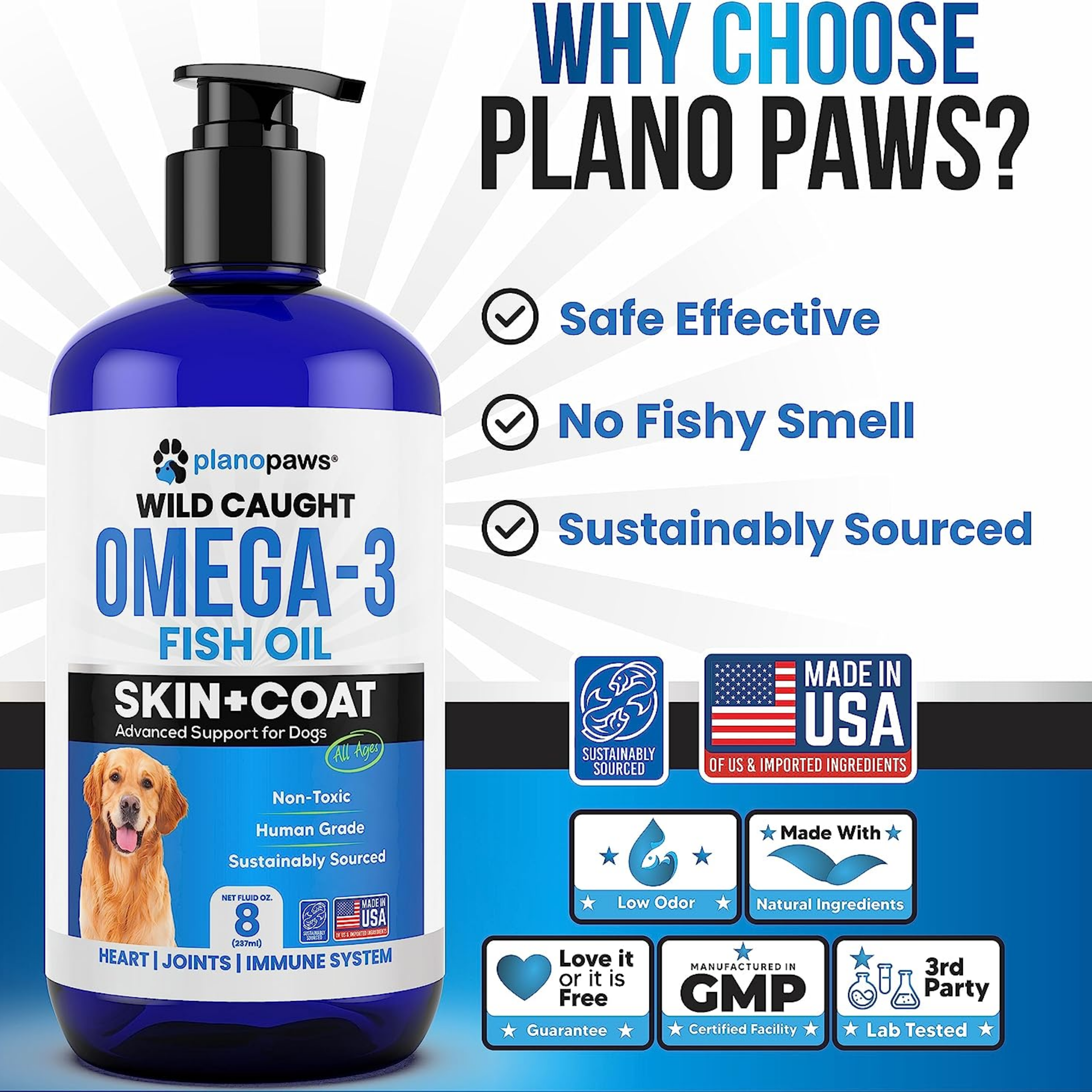 Omega 3 Fish Oil for Dogs - Better Than Salmon Oil for Dogs - Dog Fish Oil Supplement for Shedding, Allergy, Itch Relief - Supports Dry Skin, Joints - Dog Skin and Coat Supplement - Fish Oil Liquid