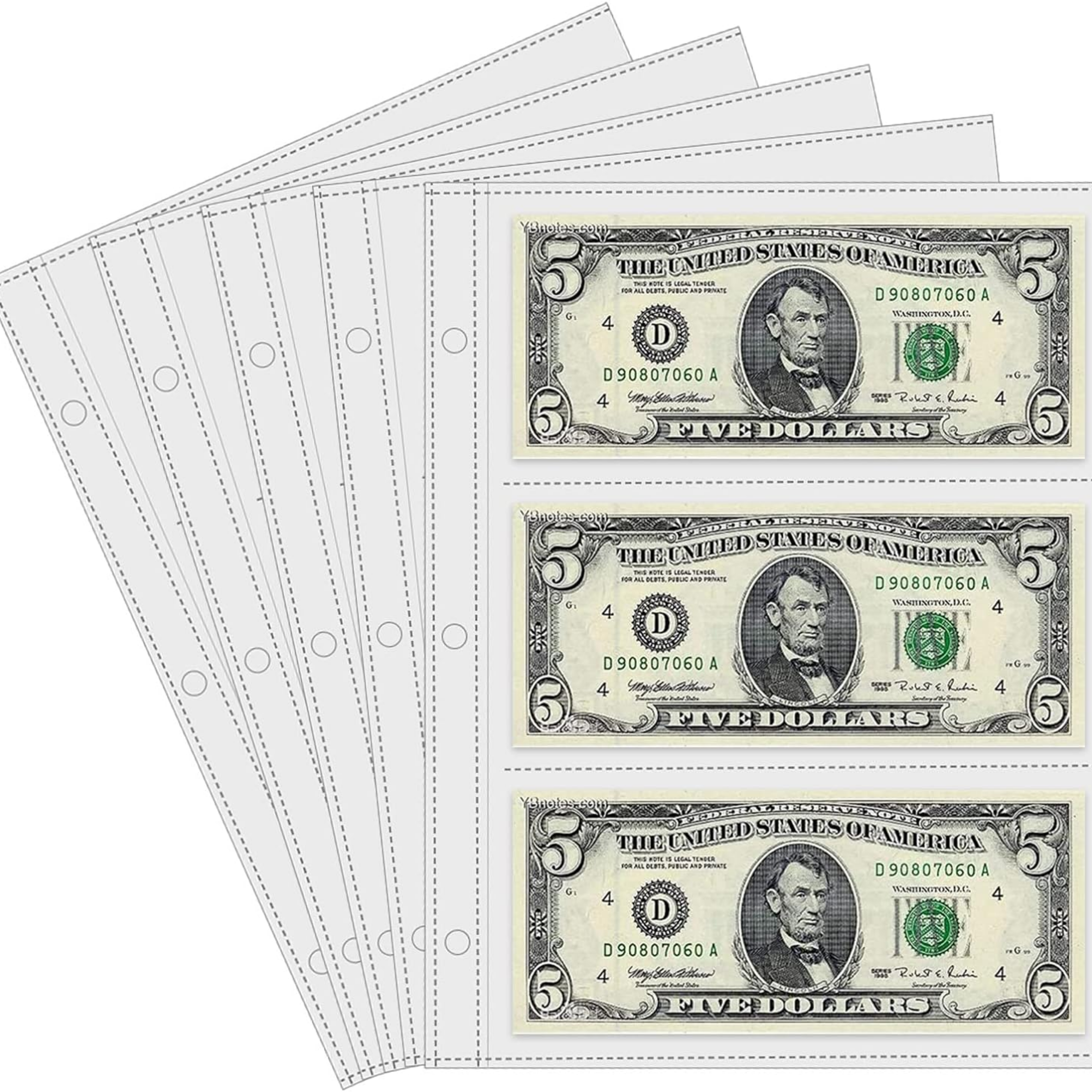 Currency Sleeves,50Pcs Page Protectors for 3 Ring Binder, 3-Pocket Banknote Sleeves, 8.5 x 11, Dollar Bill Holder for Collectors, Paper Sleeves for Currency Holder, Banknotes Album, Money Binder - Horizon Bliss