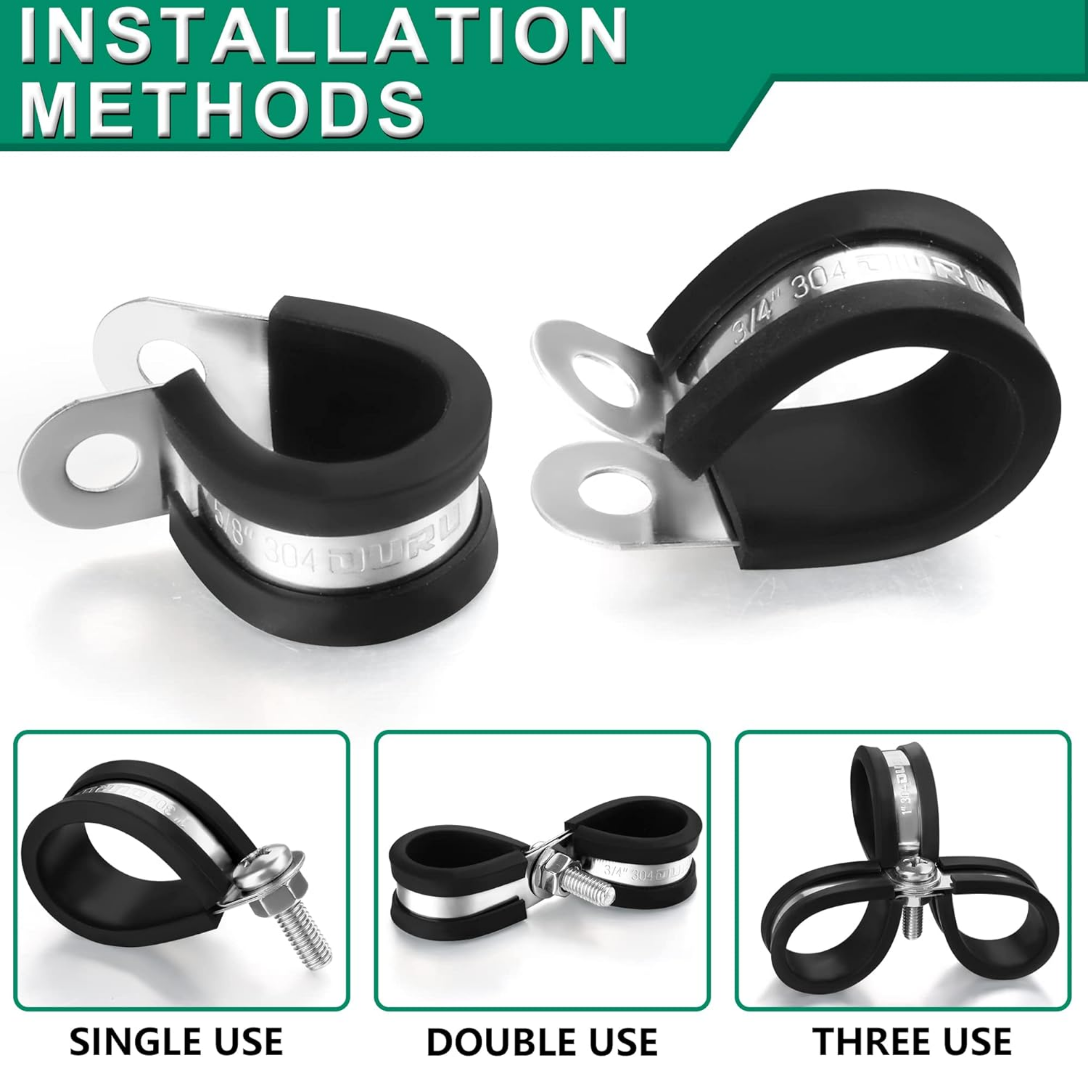 30pcs 3/8 Inch Stainless Steel Cable Clamps,Rubber Coated Cushioned Insulated Cable Clamp,Automotive Cable Wire Clamps,Pipe Clamps,Metal Clamp for Tube,Lines,Wire Cord Installation(Black,10mm) - Horizon Bliss