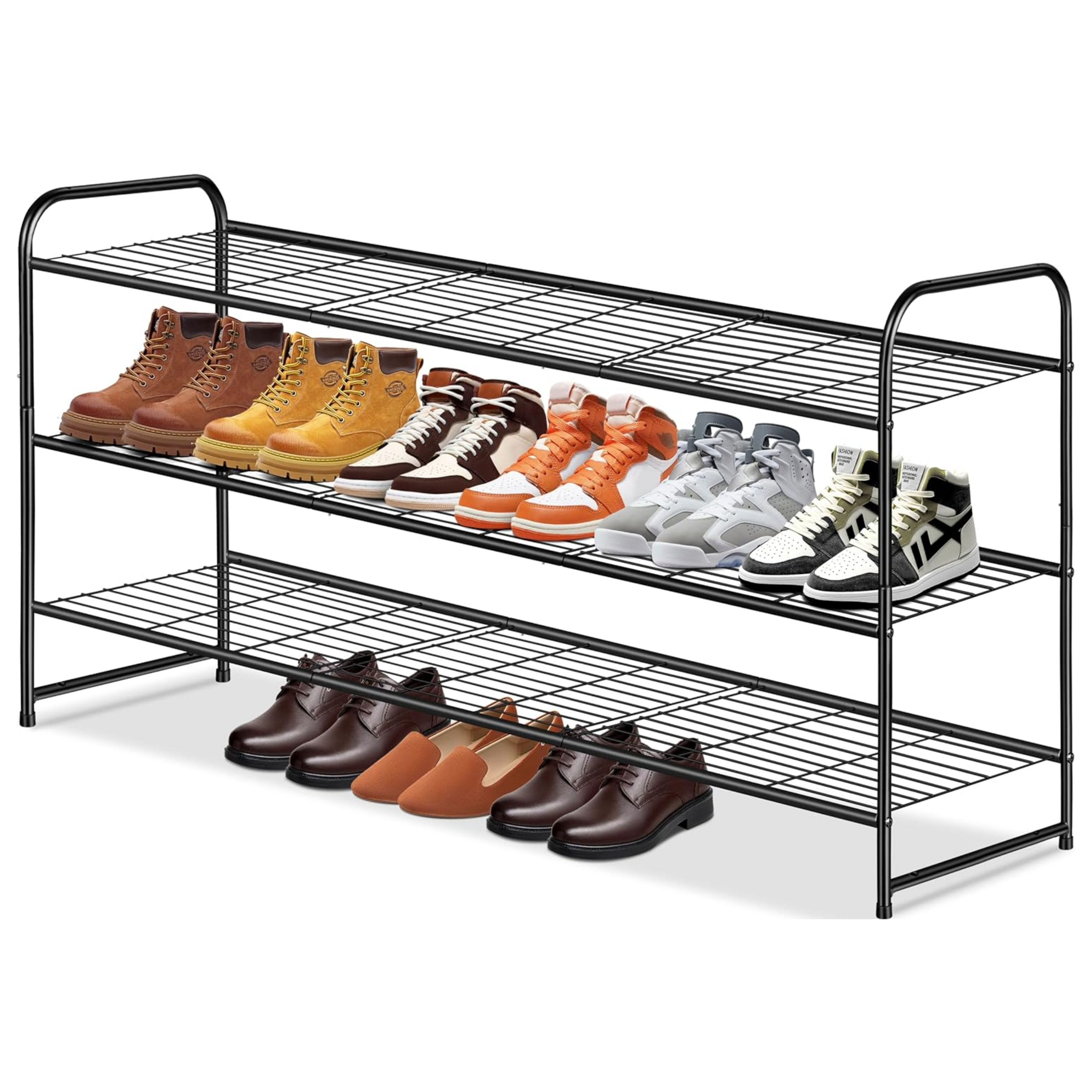 3-Tier Long Shoe Rack for Closet Metal Shoe Organizer for Entryway, Wide Stackable Shoe Storage Shelf with Sturdy Wire Grid for Closet Floor, Bedroom, Black - Horizon Bliss