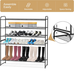 3-Tier Long Shoe Rack for Closet Metal Shoe Organizer for Entryway, Wide Stackable Shoe Storage Shelf with Sturdy Wire Grid for Closet Floor, Bedroom, Black - Horizon Bliss