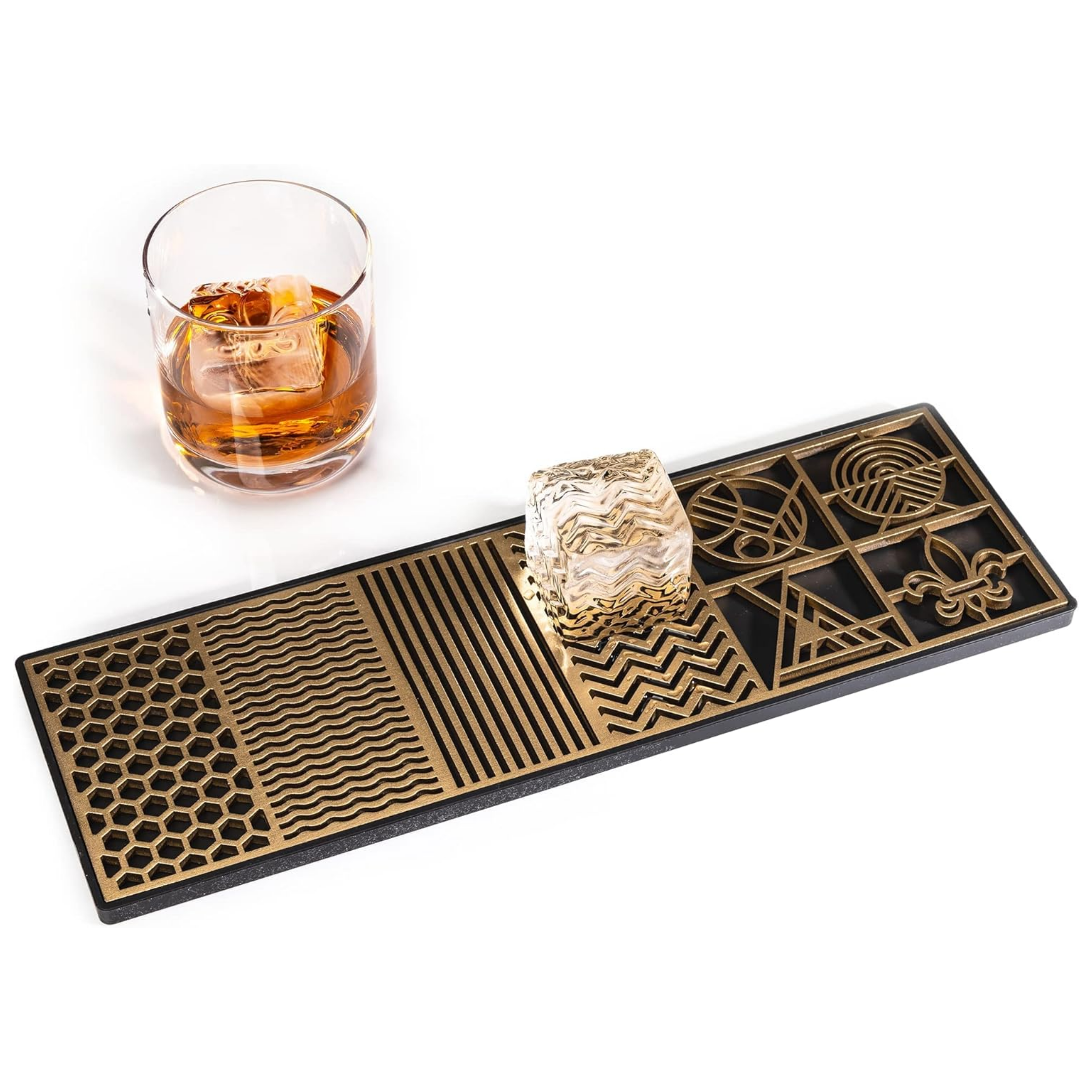 Clear Ice Cube Design Tray - Craft Modern Ice Molds for Bourbon & Cocktails in 5 Seconds - Whiskey Ice Mold Ice Cube Stamp – Bartender Accessories - Clear Ice Cocktails by Ash Harbor (Patterns) - Horizon Bliss