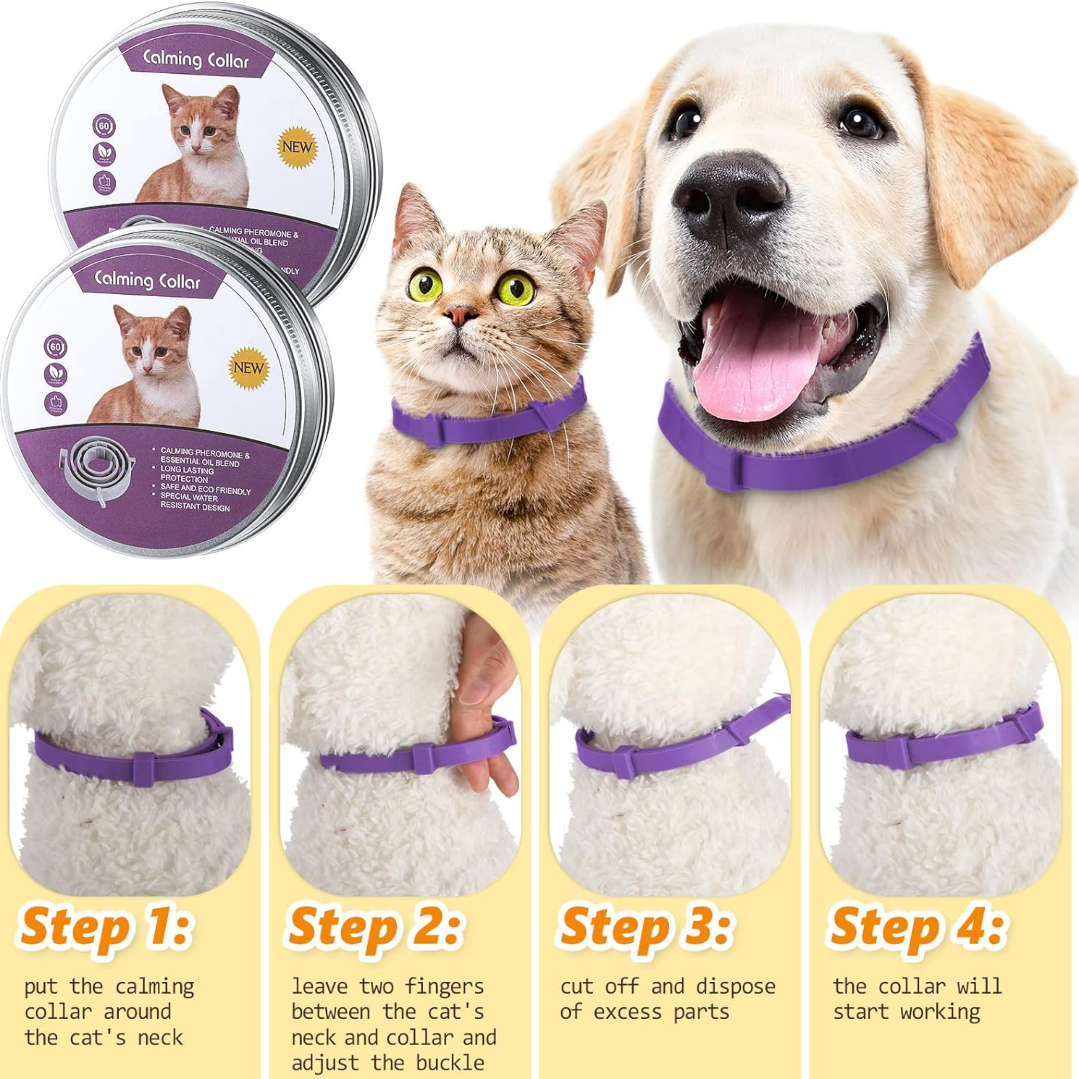 3 Pcs Cat Adjustable Calming Collar, Reduce Anxiety Cat Collars for Pets, Calm Collar Pacify Kitten, Suitable for Small, Medium and Large Cats, 15 Inches (Purple) - Horizon Bliss