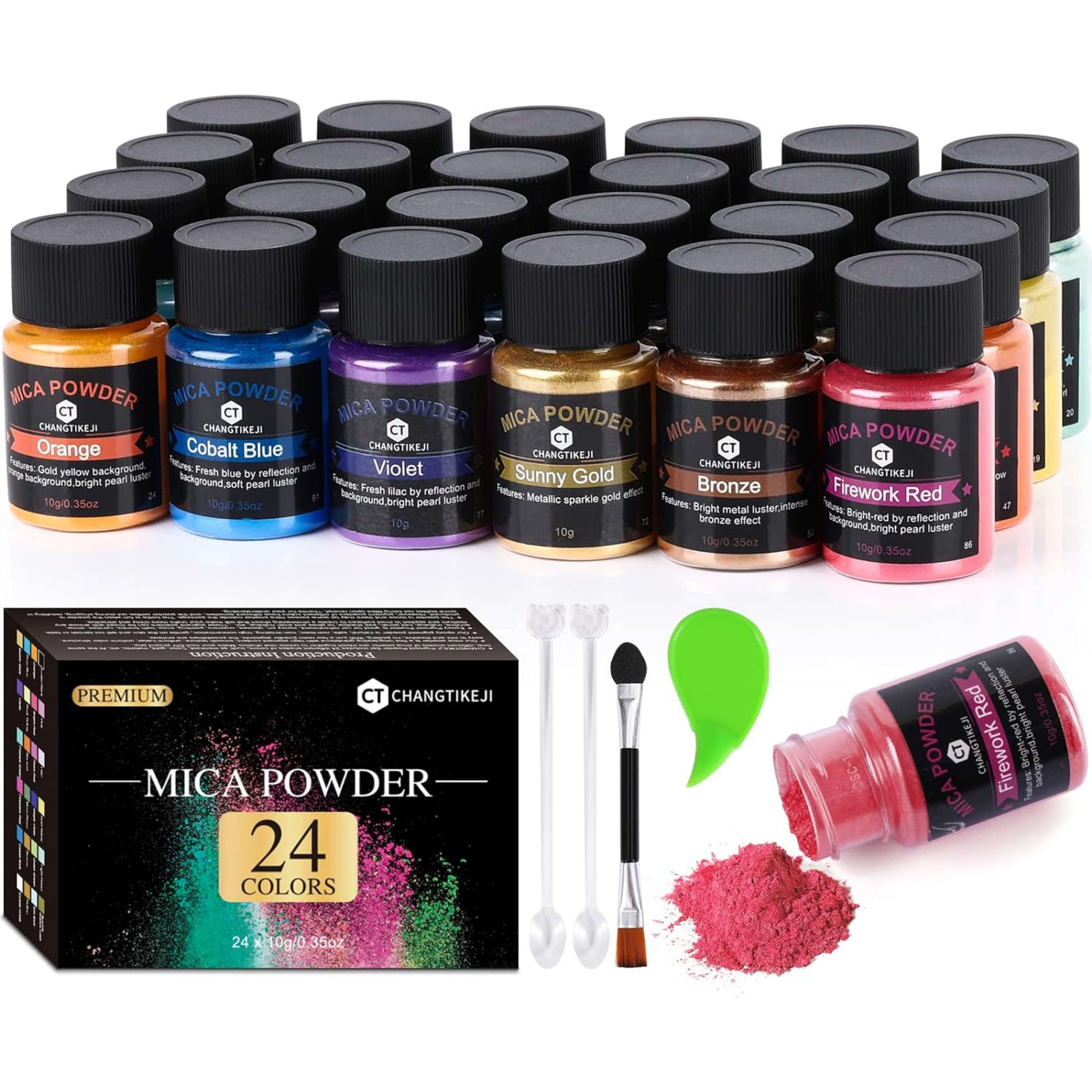 Mica Powder?24 Colors - 10g/Bottle of Natural Pigment Powder for Epoxy Resin?Soap Making?Candle Making,Lip Gloss,Car Freshies,Dye,Nail Polish,Bath Bombs - Horizon Bliss