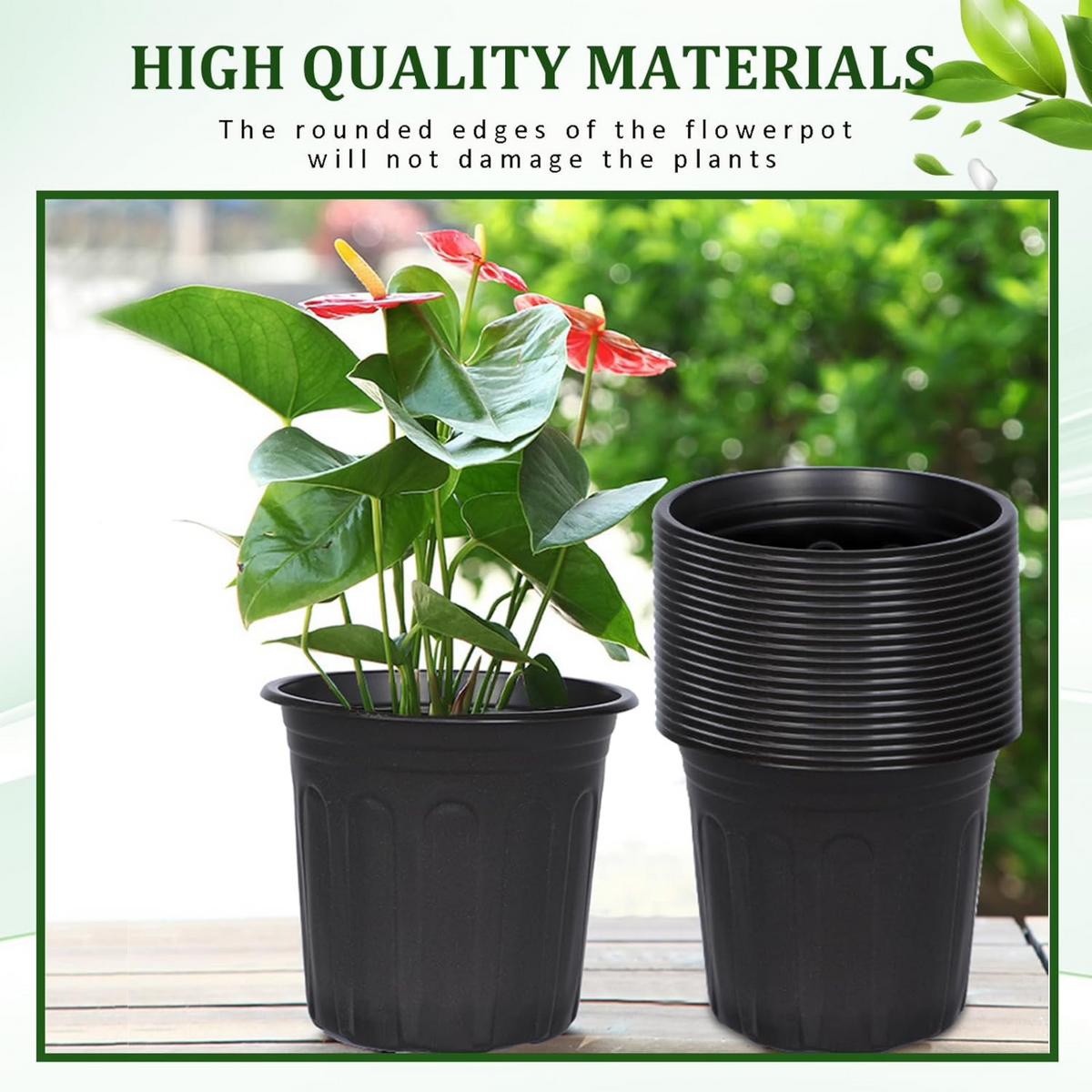 50-Pack 1 Gallon Flexible Plant Nursery Pots, Plastic Plant Pots with Drainage Holes, Plastic Flower Pots Seedling Pots with 100Pcs Plant Labels for Plants, Cuttings, Transplanting - Horizon Bliss