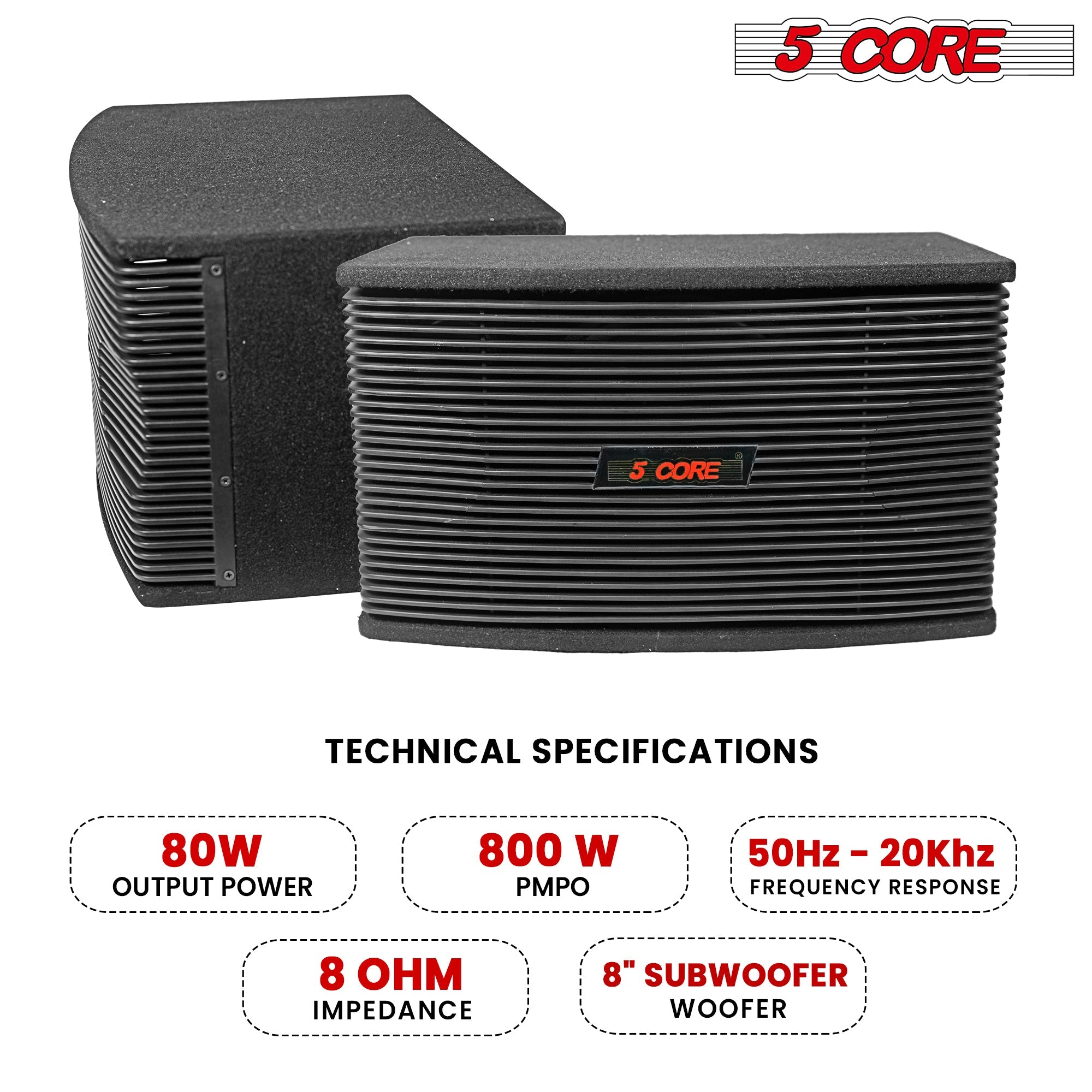 5Core Box Subwoofer for Car 1Pc Black 800W Peak Power 8 Inch Vented - Horizon Bliss