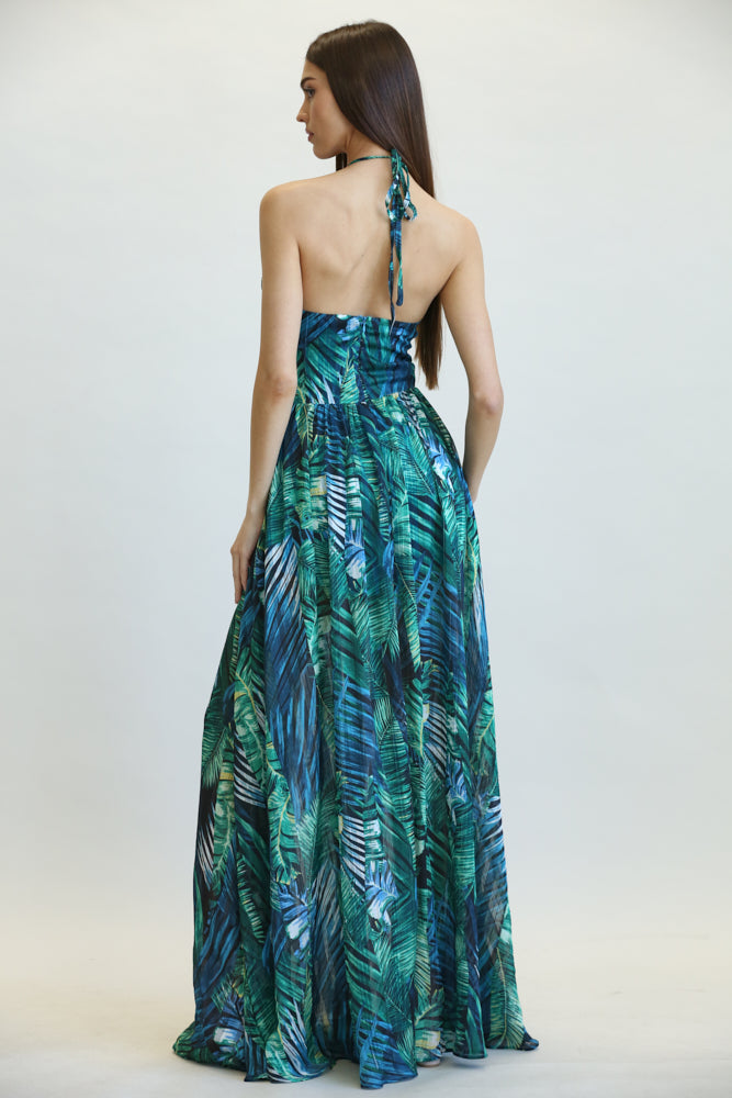 Amata - Jungle Leaf Print Pattern Dress