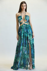 Amata - Jungle Leaf Print Pattern Dress