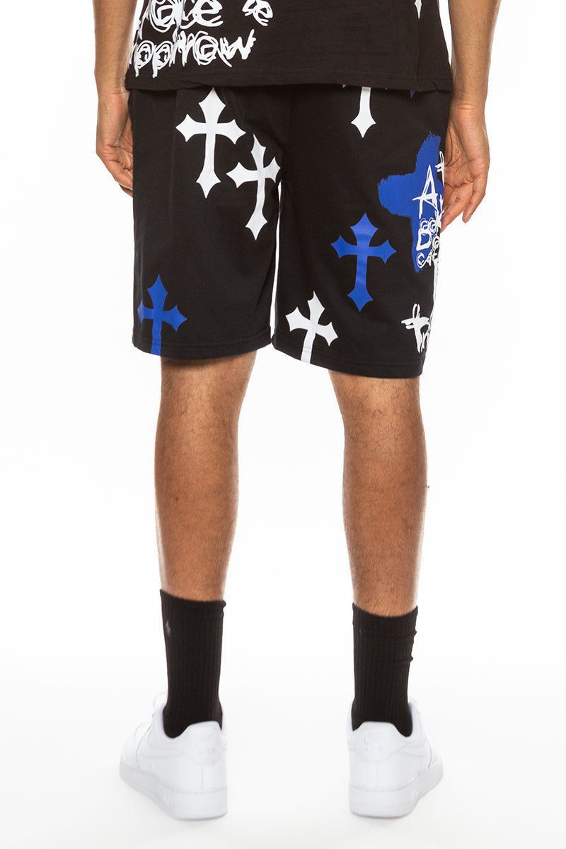 Bejewelled Chrome Skull Shorts - Horizon Bliss