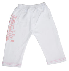 Bambini LS-0211 Girls Pants with Print, White & Pink- Small - Horizon Bliss