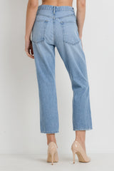 JUST BLACK DENIM HIGH WAISTED RELAXED FIT KNEE TEAR ANKLE LENGTH JEAN - Horizon Bliss