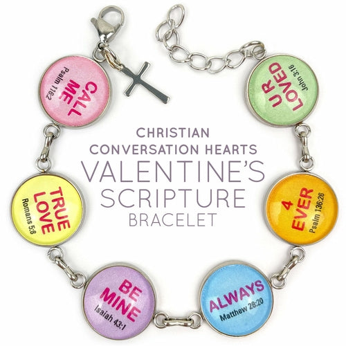 Christian Conversation Hearts Valentine's Scripture Bracelet – Glass - Horizon Bliss