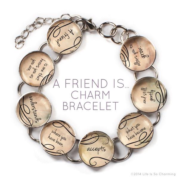 A Friend Is - Glass Friendship Charm Bracelet with Heart Charm - Horizon Bliss