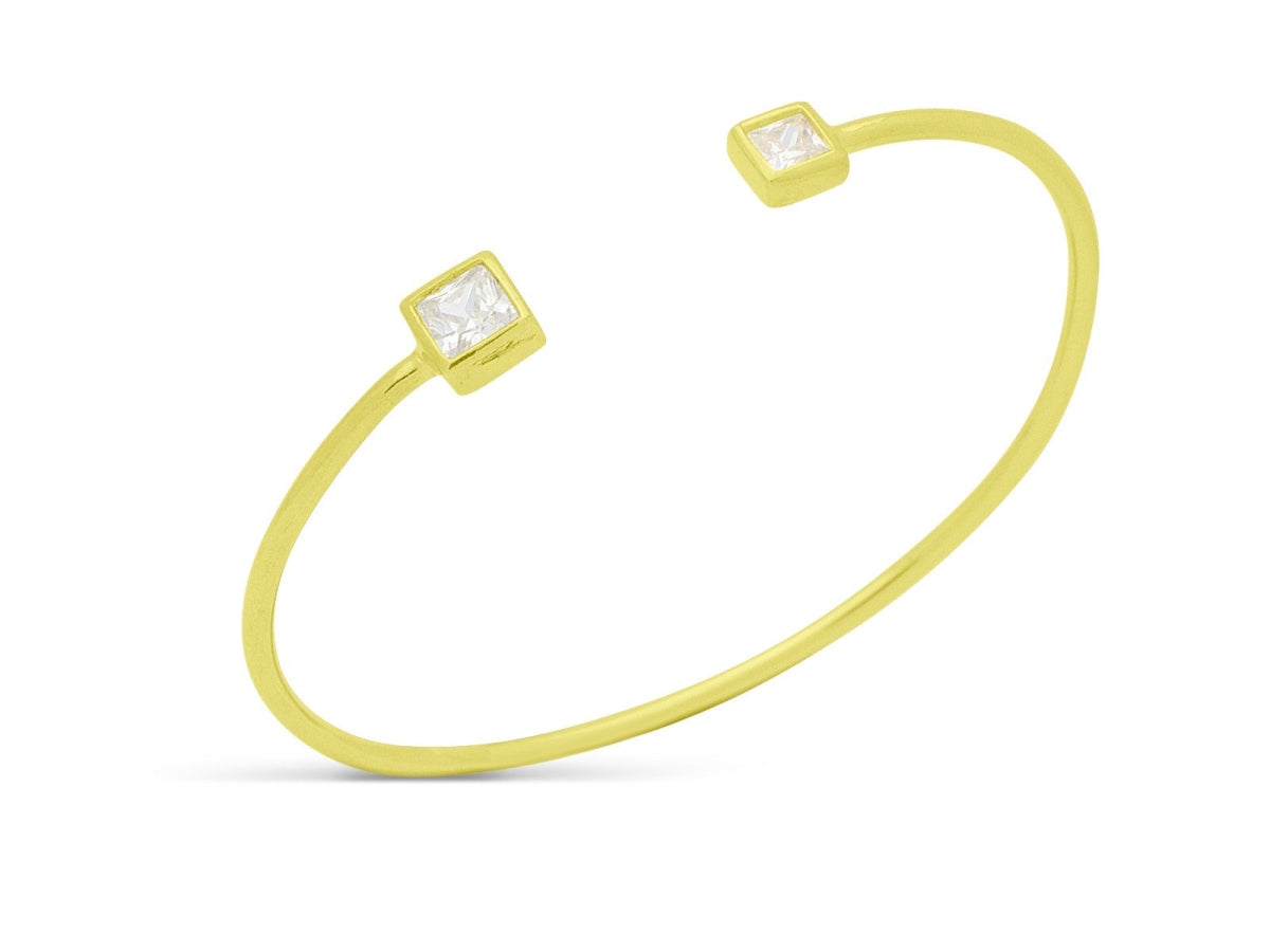 Fronay JE6106G Square Shape Cz Ends Open Wire Bangle - Vermeil Sterlin