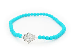 Fronay 212398T Hamsa Turquoise 3 mm Beads Elastic Sterling Silver & Cu - Horizon Bliss