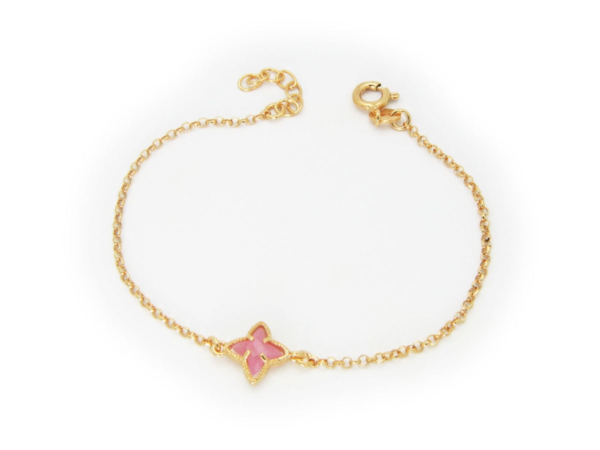 Fronay 402422P 6.5 in. Flamingo Pink Flower Crystal Bracelet in 925 St - Horizon Bliss