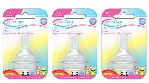 BornCare BCWS-166-1 0-3 Months, Regular Neck Silicone Nipple - 2 P - Horizon Bliss