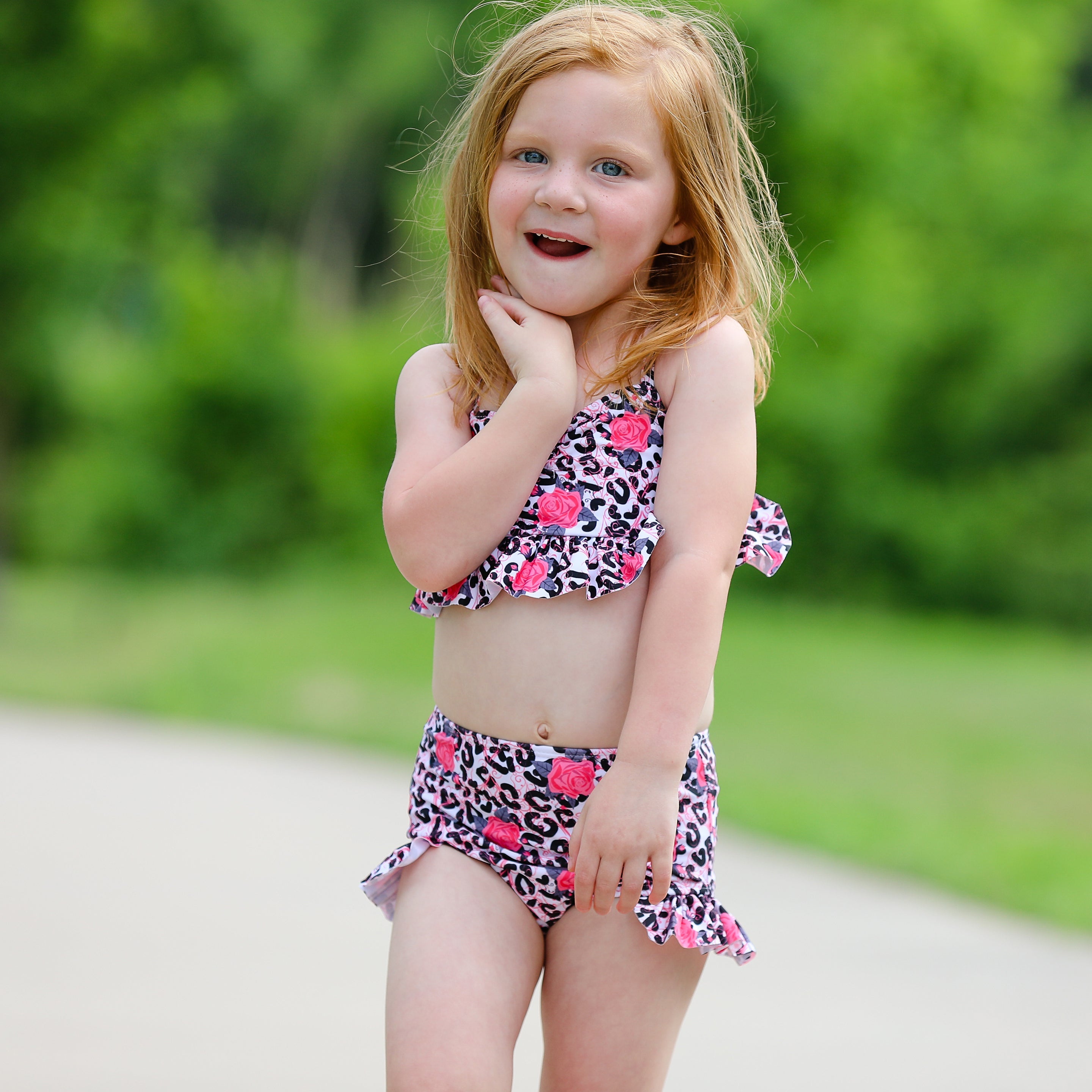 AL Limited Girls 2 piece Leopard Rose Tankini Swimsuit Bathing Suit - Horizon Bliss