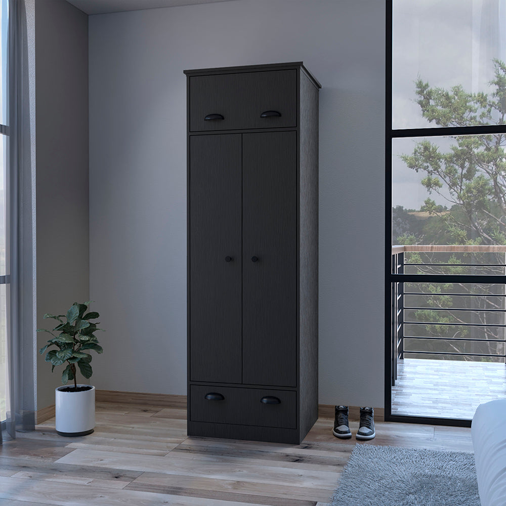 Armoire with Two-Doors Dumas, Top Hinged Drawer and 1-Drawer, Black - Horizon Bliss