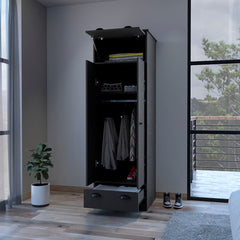 Armoire with Two-Doors Dumas, Top Hinged Drawer and 1-Drawer, Black - Horizon Bliss