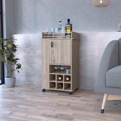 Bar Cart with Casters Reese, Six Wine Cubbies and Single Door, Light - Horizon Bliss