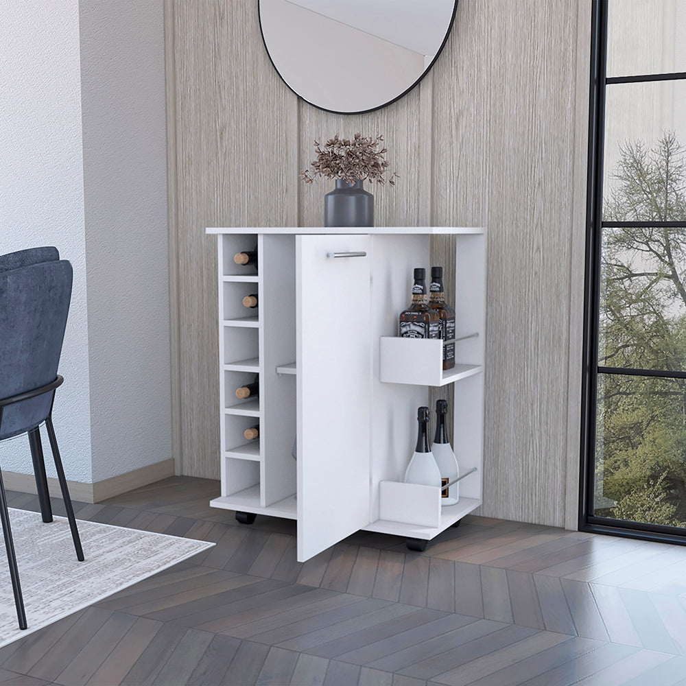 Bar Cart with Six-Wine Cubbies Cabot, Two-Side Storage Shelves and - Horizon Bliss