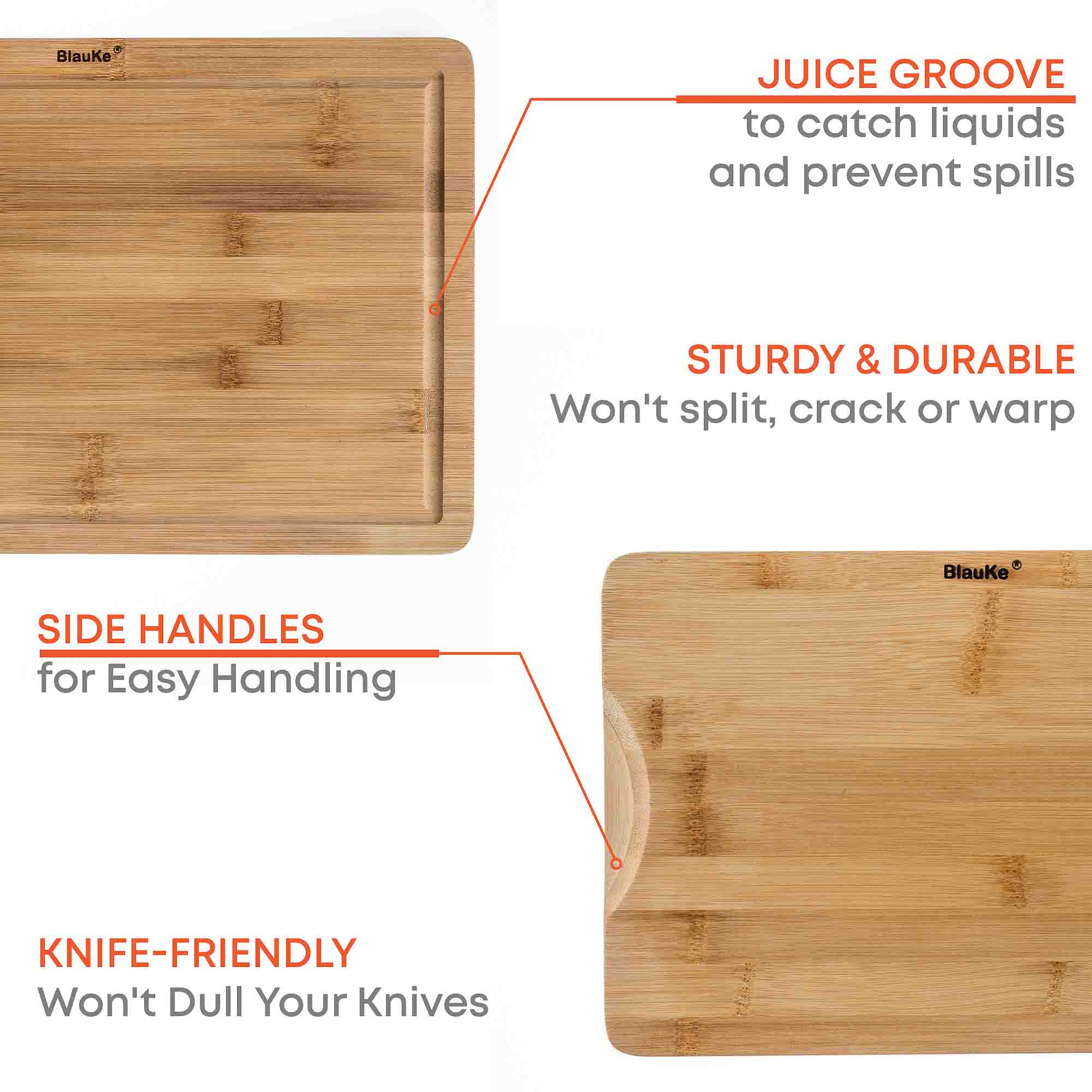 Wooden Cutting Boards for Kitchen with Juice Groove and Handles -