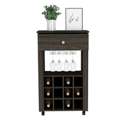 Bar Cart Bayamon, Twelve Wine Cubbies, Four Legs, Carbon Espresso - Horizon Bliss