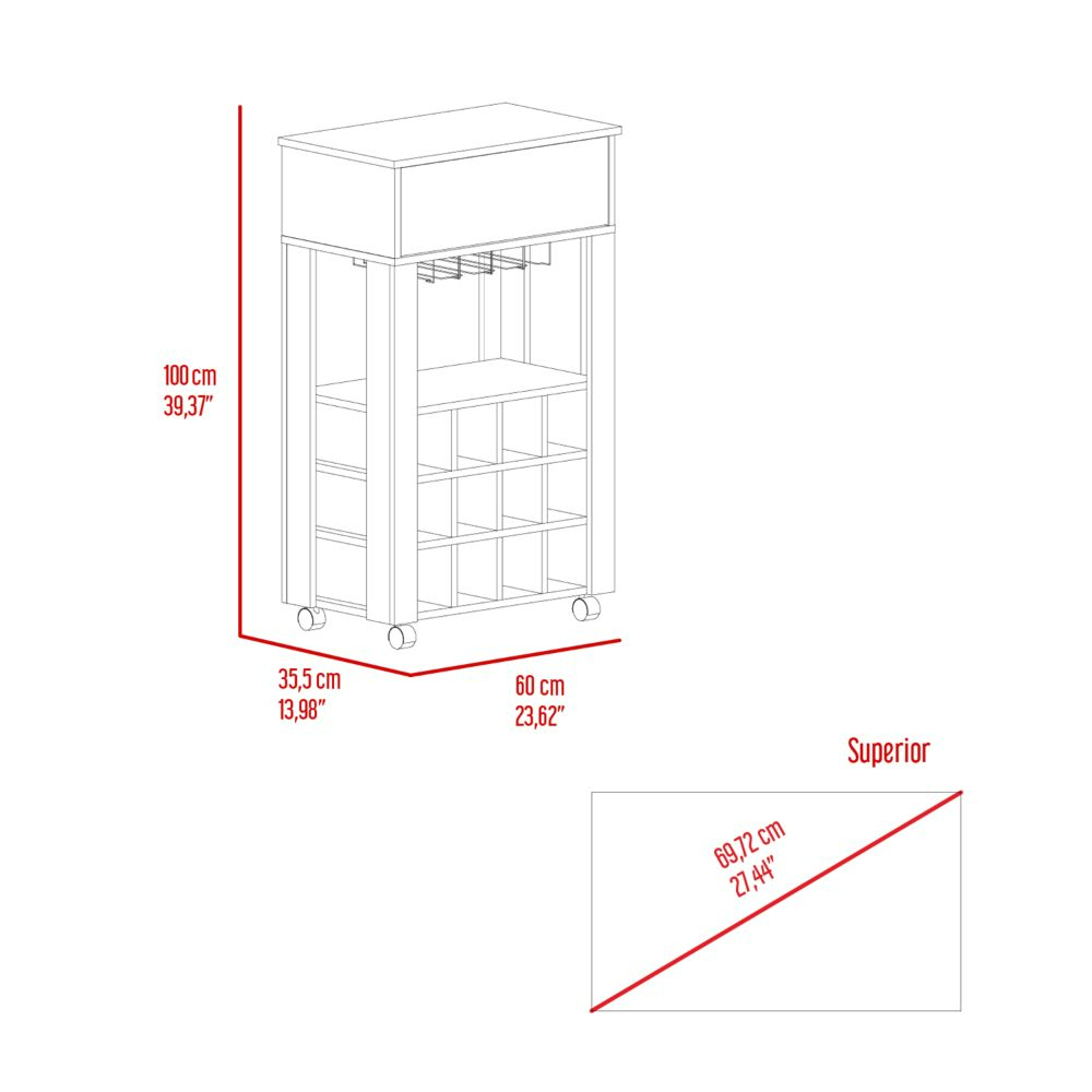 Bar Cart Bayamon, Twelve Wine Cubbies, Four Legs, Carbon Espresso - Horizon Bliss