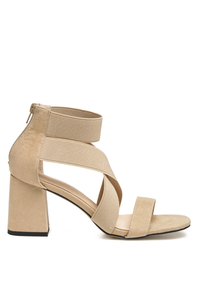 benicia elastic strappy block heel sandals - Horizon Bliss