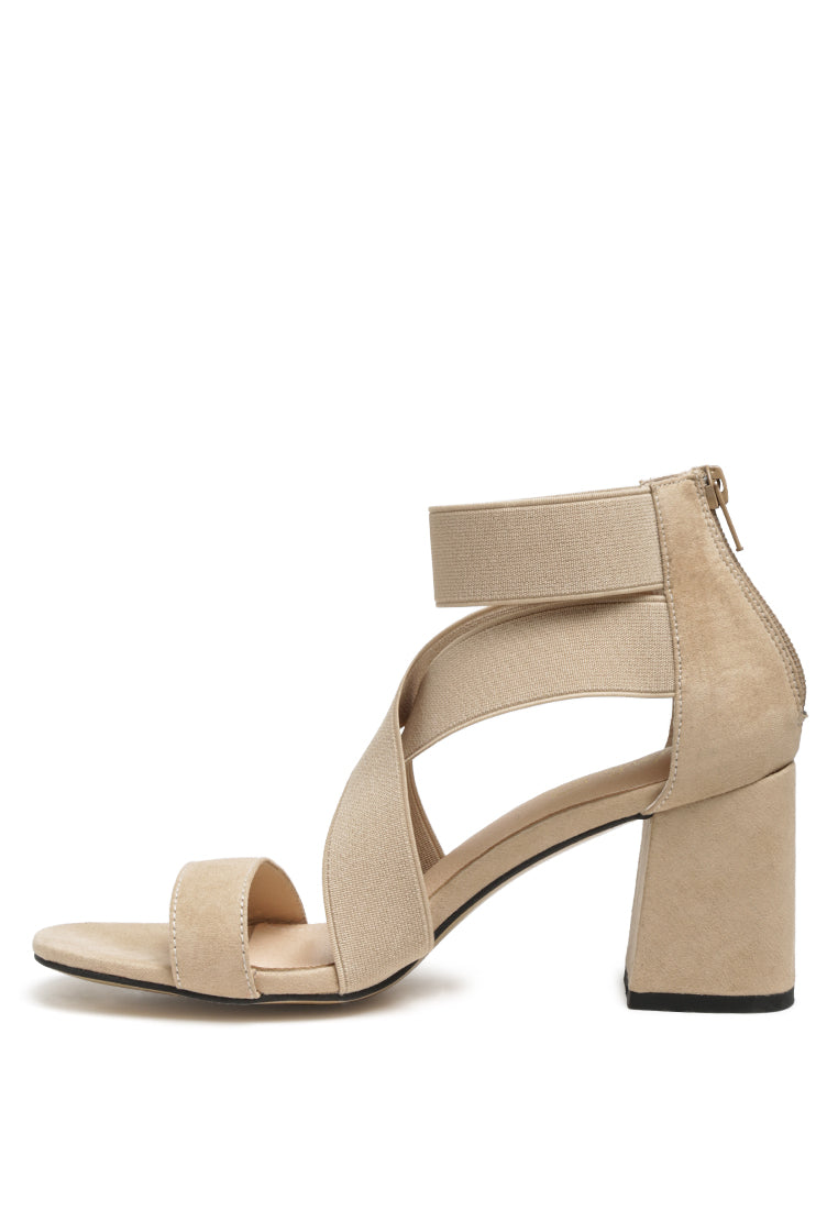 benicia elastic strappy block heel sandals - Horizon Bliss