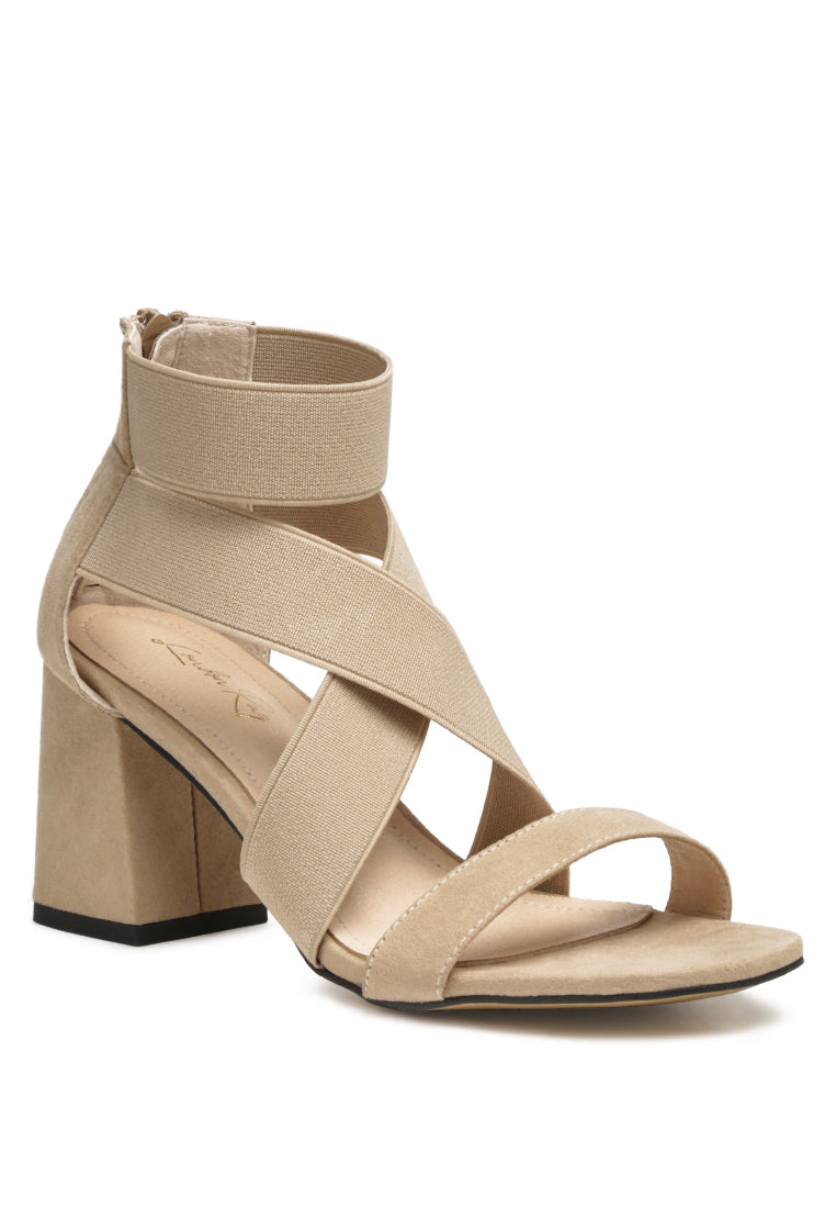 benicia elastic strappy block heel sandals - Horizon Bliss