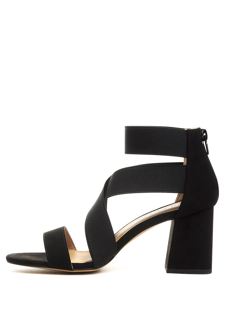 benicia elastic strappy block heel sandals - Horizon Bliss