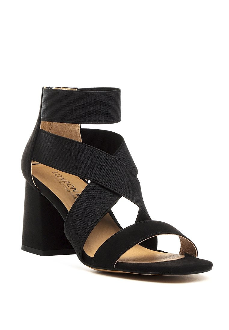 benicia elastic strappy block heel sandals - Horizon Bliss