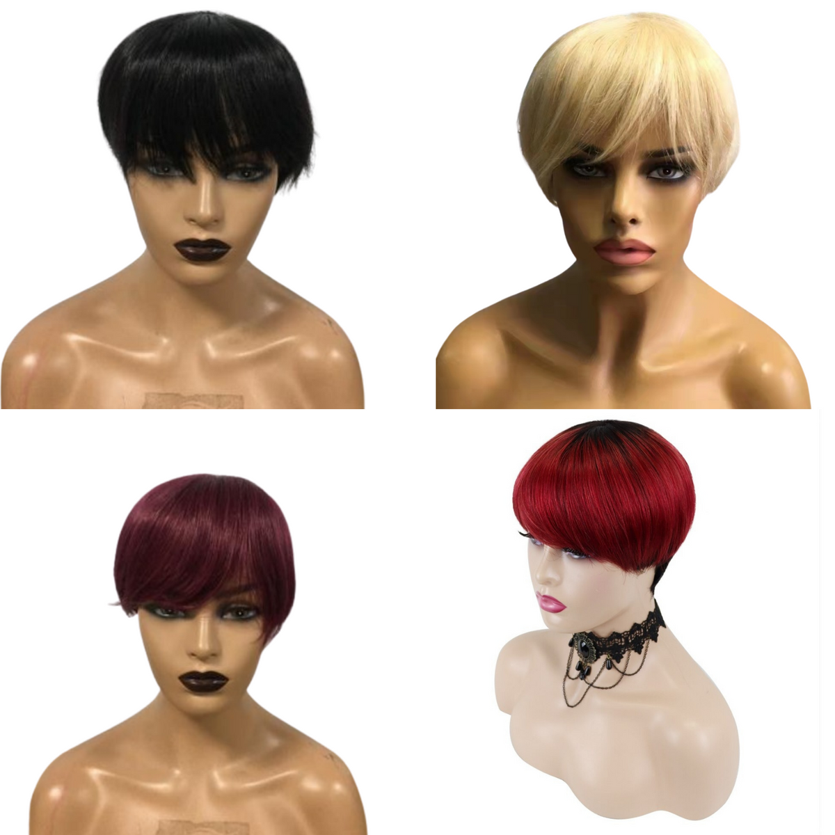 6inch #Burg Pixie Short Cut 100% Straight Human Hair Wig with Bangs Br - Horizon Bliss