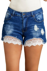 Lace Distressed Jean Shorts - Horizon Bliss