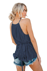 Blue Polka Dot Pleated Tie Halter Top - Horizon Bliss