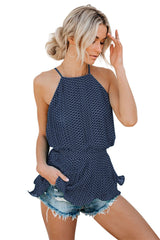 Blue Polka Dot Pleated Tie Halter Top - Horizon Bliss