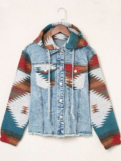 Blue Denim Jacket Women Long Sleeve Hooded Bohemian Style Jacket - Horizon Bliss