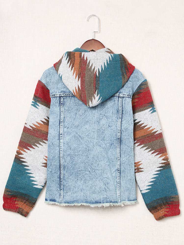 Blue Denim Jacket Women Long Sleeve Hooded Bohemian Style Jacket - Horizon Bliss