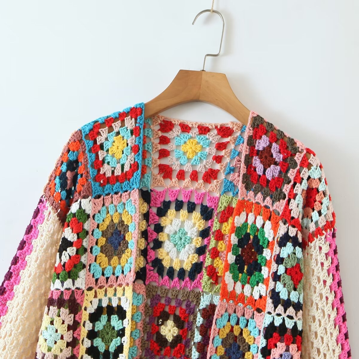 Hand Knitted Cardigan Open Stitch Crochet Jacket - Horizon Bliss