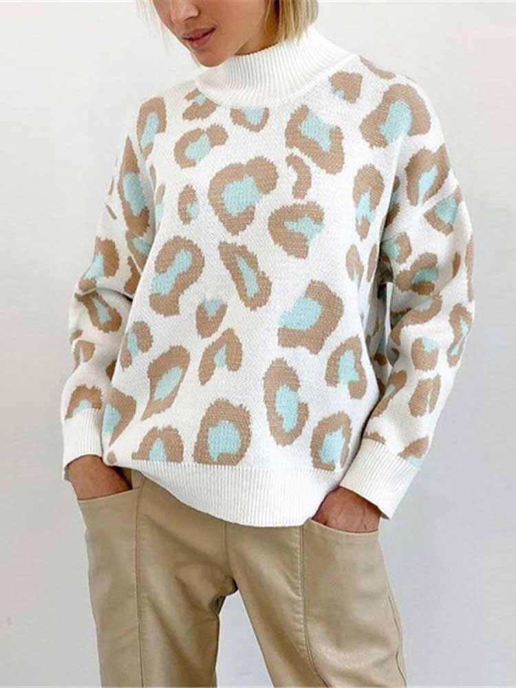 Leopard Print Crew Neck Sweater - Horizon Bliss