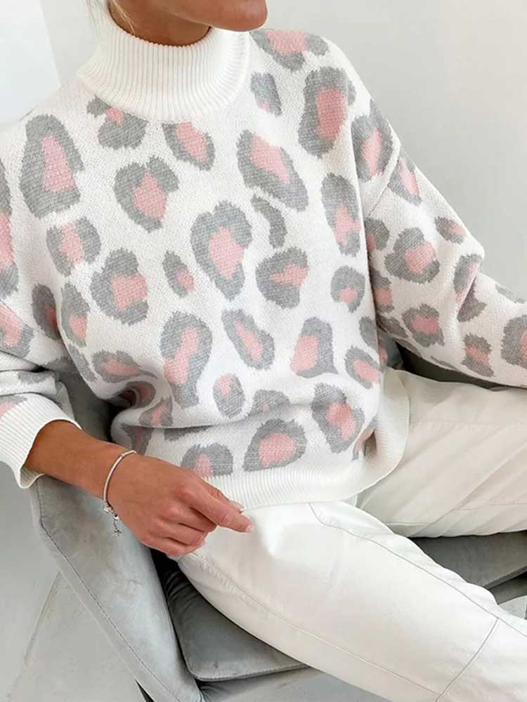 Leopard Print Crew Neck Sweater - Horizon Bliss