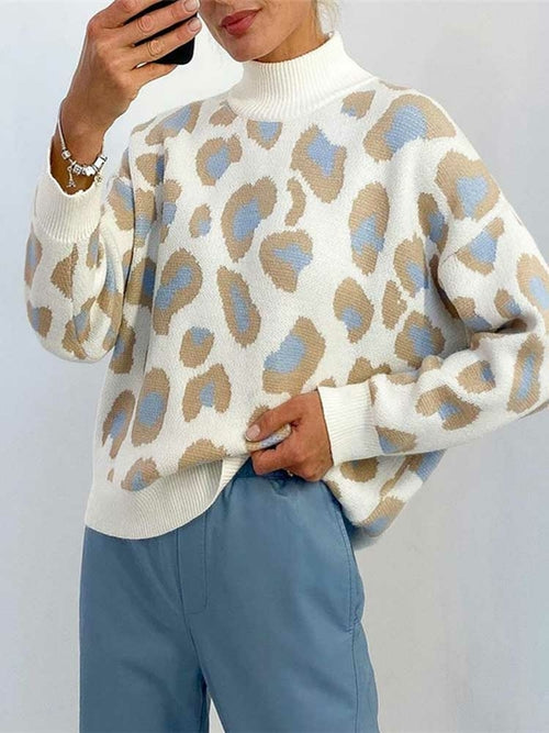 Leopard Print Crew Neck Sweater - Horizon Bliss